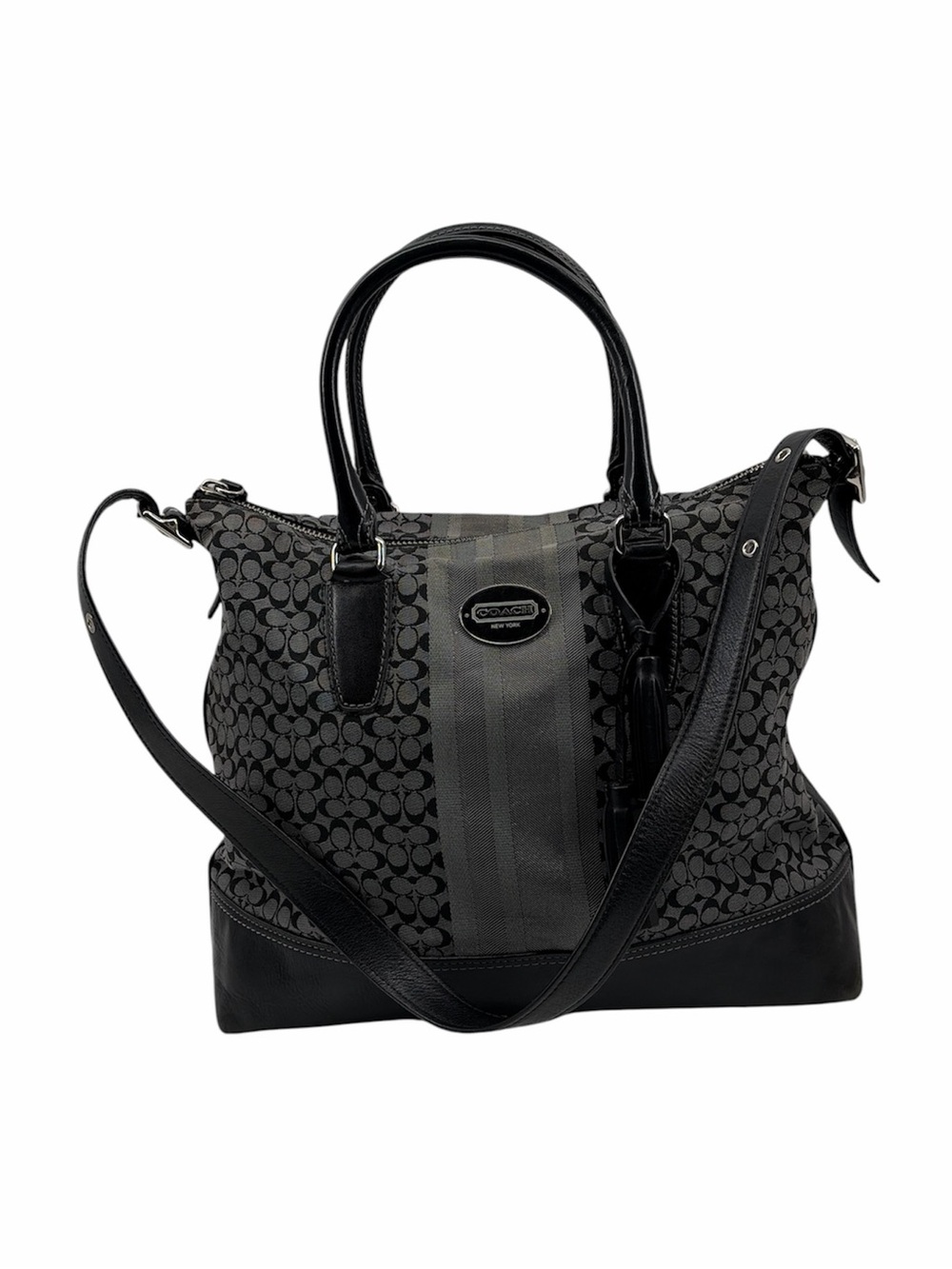 Coach Women's Signature Stripe Convertible Satchel with Shoulder Strap Handbag - Picture 1 of 13